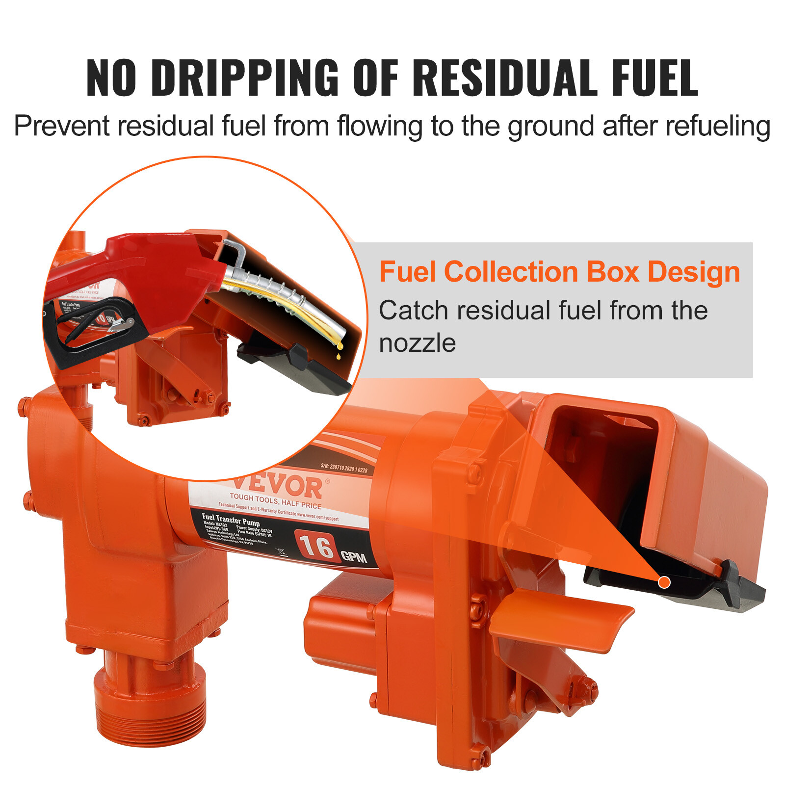 VEVOR Fuel Transfer Pump Gasoline Pump 16GPM 12V with Hose & Nozzle for Diesel