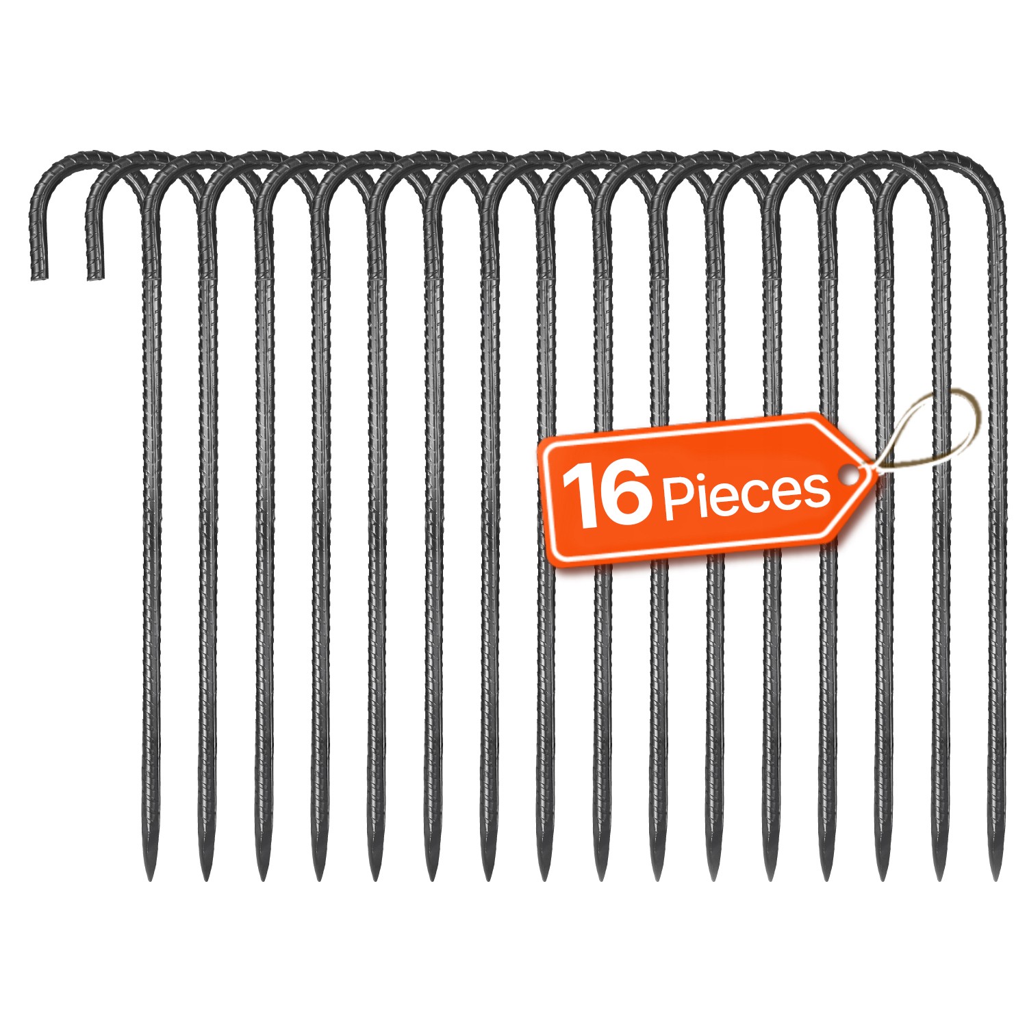 16-Inch 16 Pack Rebar Stakes Heavy Duty J Hook Galvanized Steel Ground Anchors