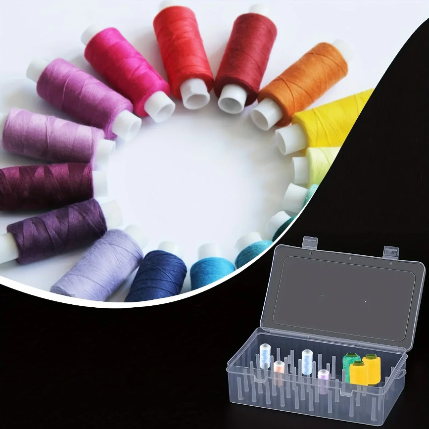 1pc 42-Roll Sewing Thread Storage Box Transparent Portable Organizer - NEW