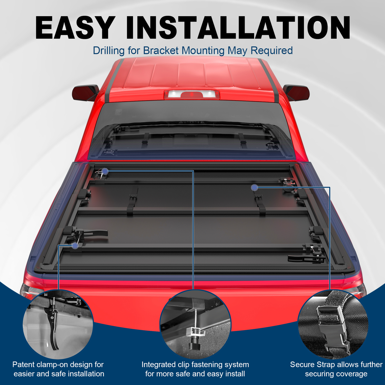 5.8FT Tri-Fold Soft Truck Bed Tonneau Cover For 2019-2024 Silverado Sierra 1500