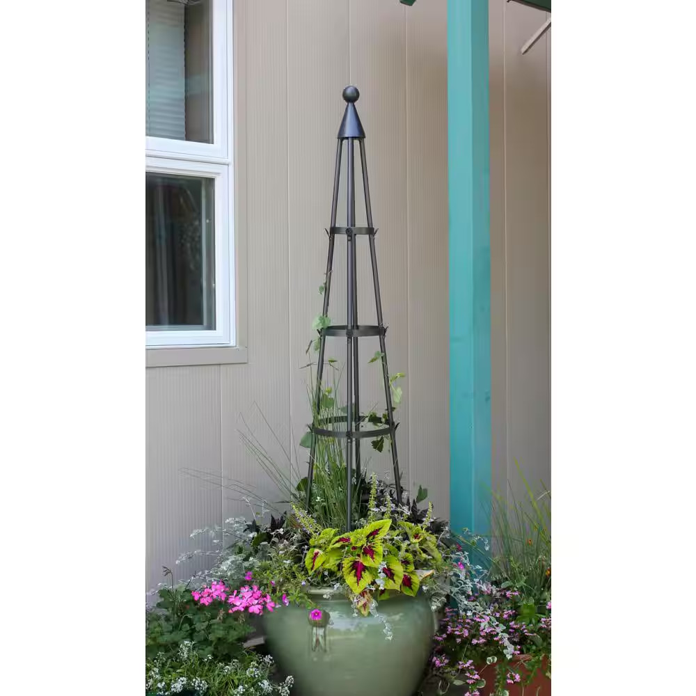 Obelisk Garden Trellis, 60 In. Tall, Graphite Powder Coat Finish