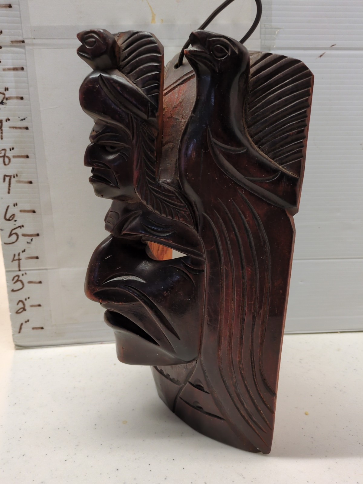 Sacred Quetzal Wooden Mask/Guatemalan Mask/ Hand Carved/ Tikal Pyramids/Shamanic