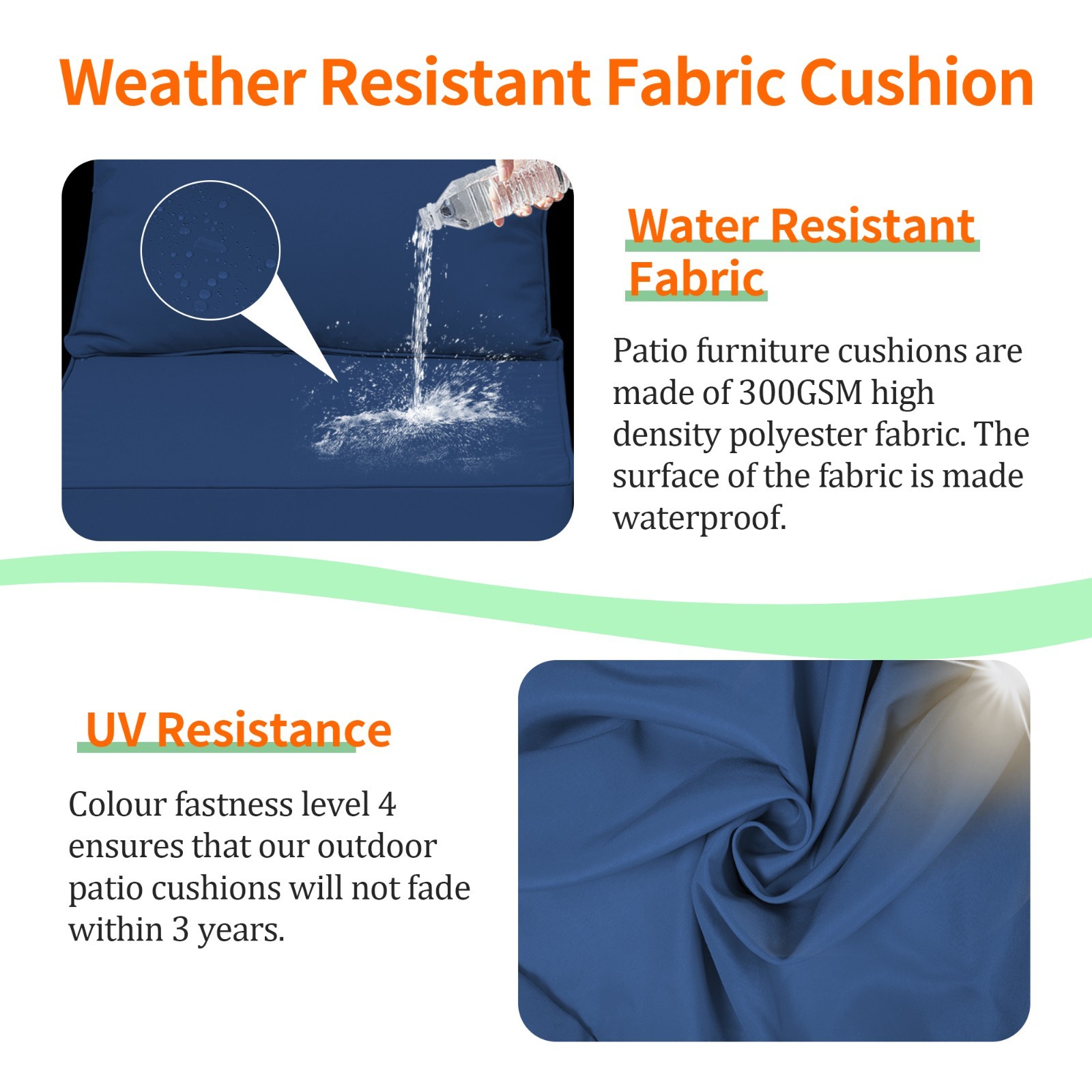 Deep Seat Patio Cushions 24 x 24 Inch Waterproof Outdoor Chair Cushions Set of 3