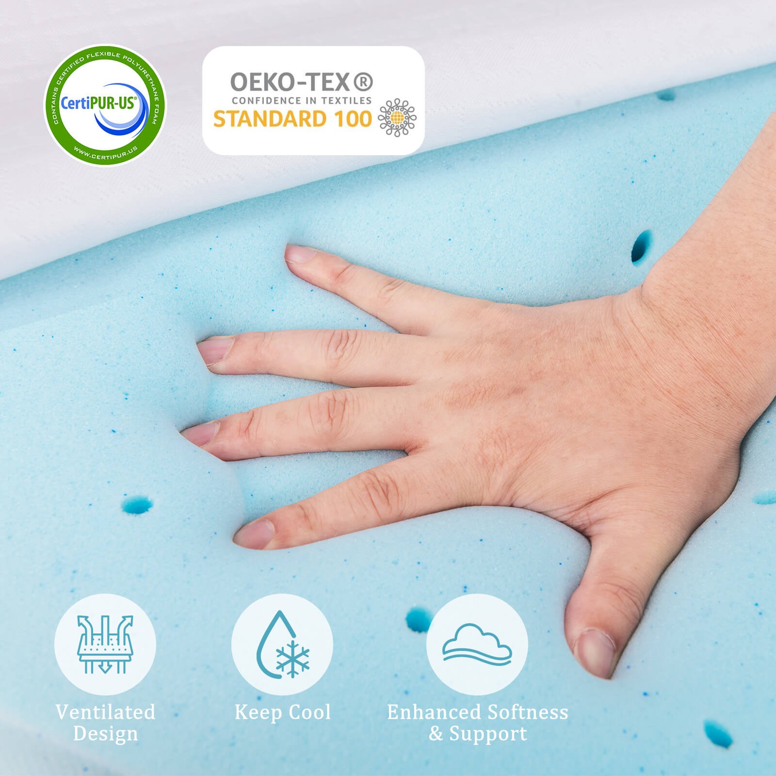 3“ Gel-Infused Memory Foam Mattress Topper w/ Removable & Washable Cover Twin