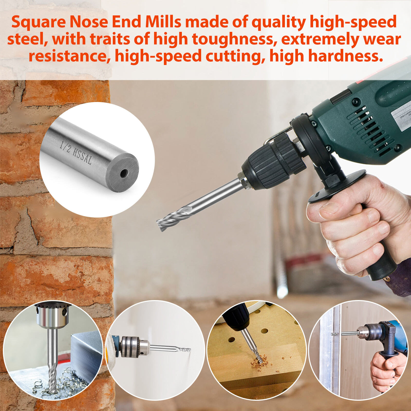 8Pcs 4 Flute Solid End Milling Cutter Drills Bits 1/16"-1/2" HSS Slot Tool Set