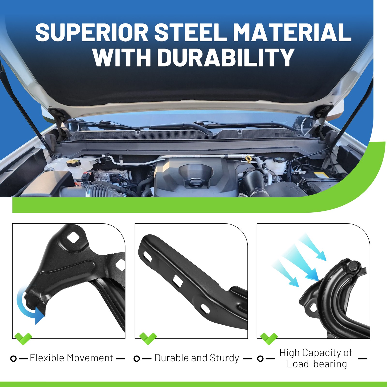 Pair Set of 2 Hood Hinges Driver & Passenger Side For 2016-2019 Chevrolet Cruze