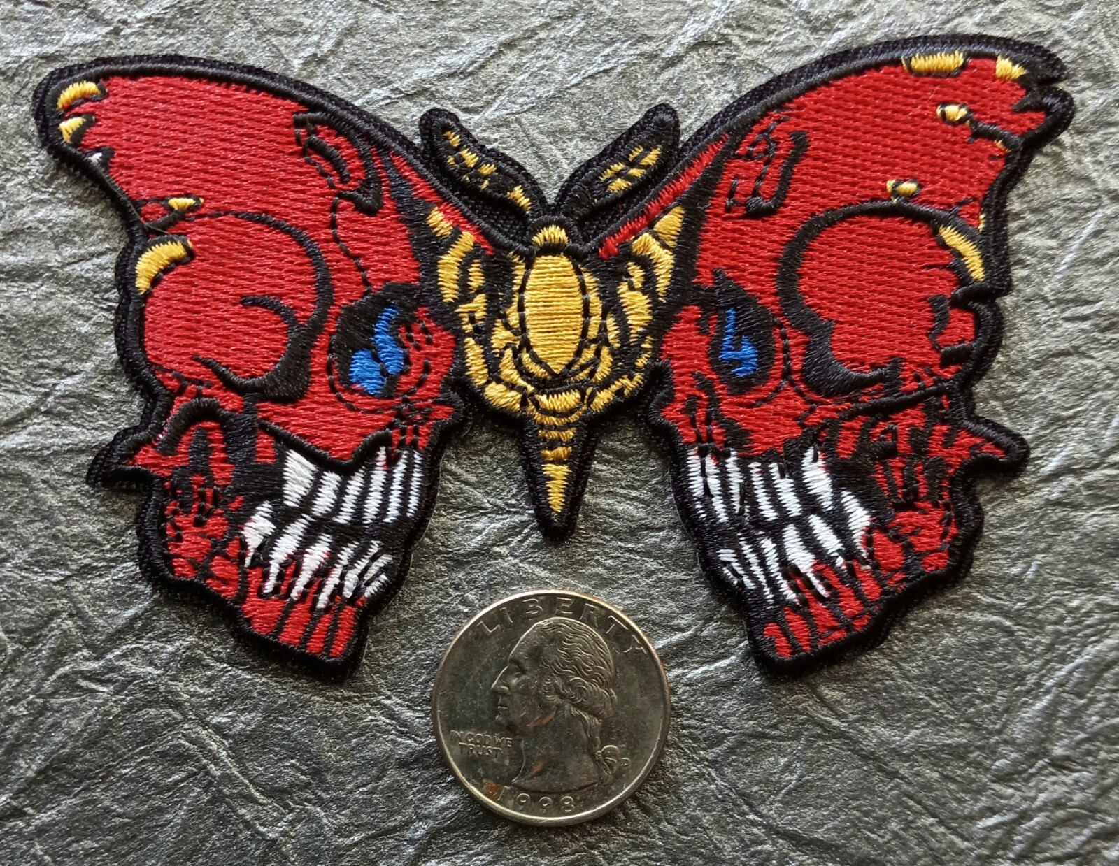 RED Death's Head Moth Skull Creepy Halloween Embroidered Iron on PATCH
