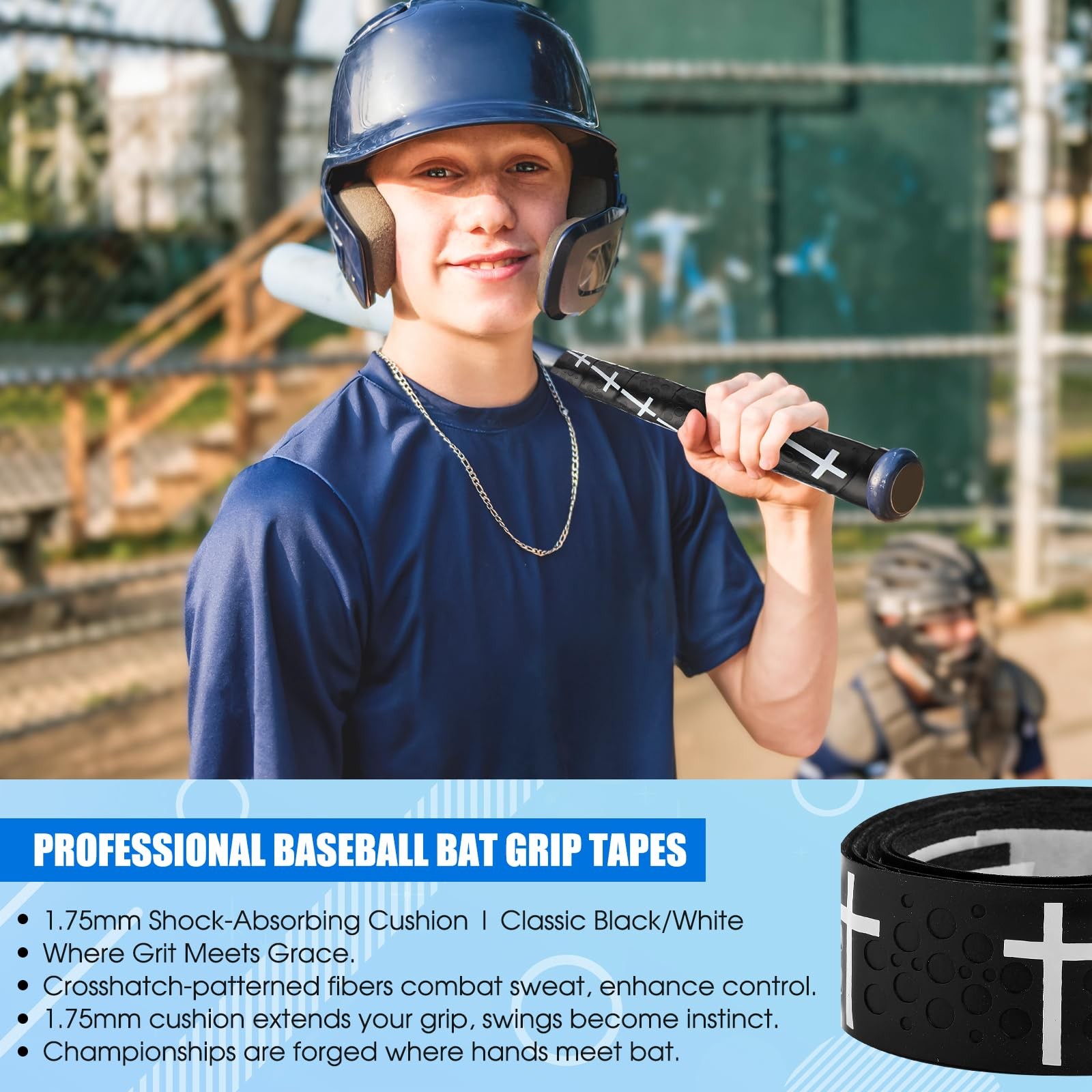 Cross Baseball Bat Grip Tape 1.75mm Precut - Full Adhesive 40", Black