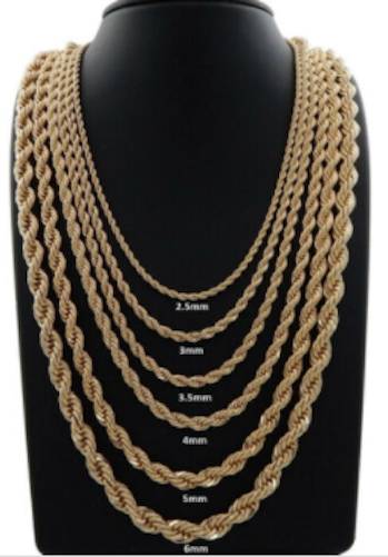 Stainless Steel Twisted Rope Chain Gold Plated Necklace Men Women
