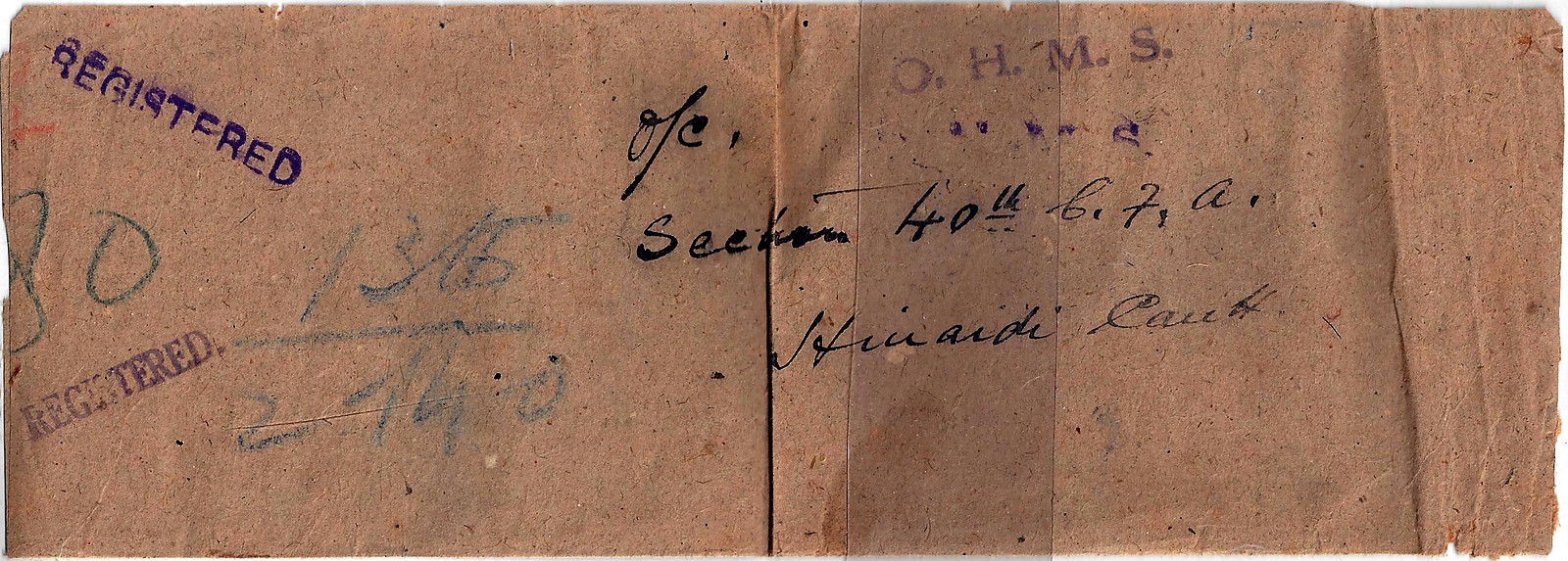 IRAQ 1922 BASRAH OHMS OFFICIAL REGISTERED PARCEL POST WRAPPER FRANKED 16 OFFICIA