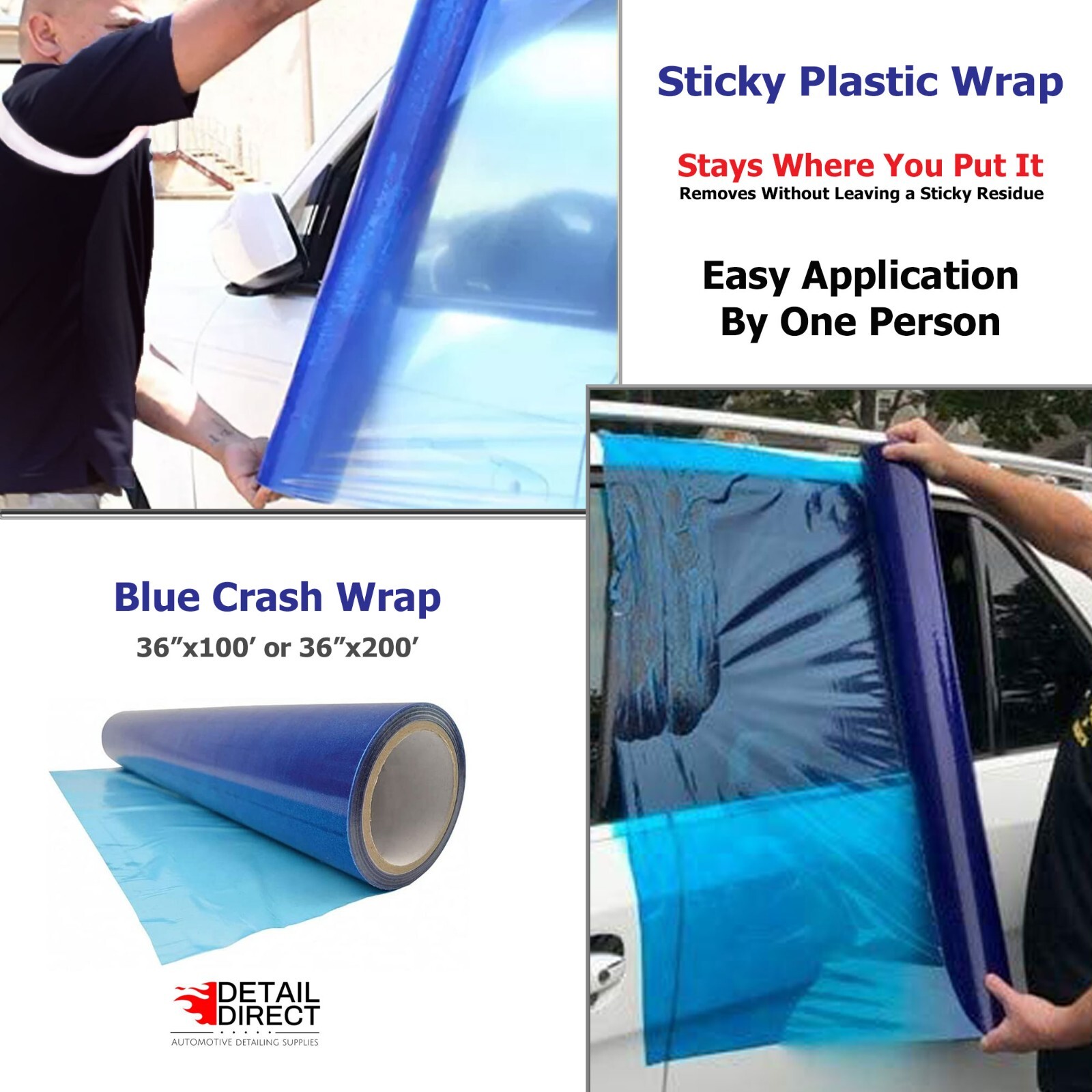Collision Wrap Crash Film Premium Quality Long Lasting 36 x 100 Blue (5 Rolls)