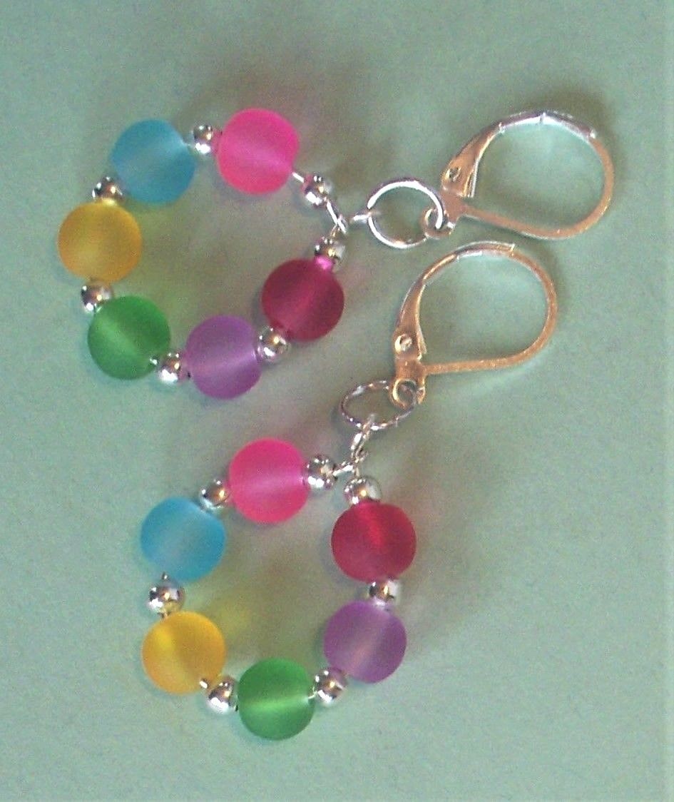 COLORFUL beach glass CRYSTAL earring HOOPS SP LEVERBACK handcrafted
