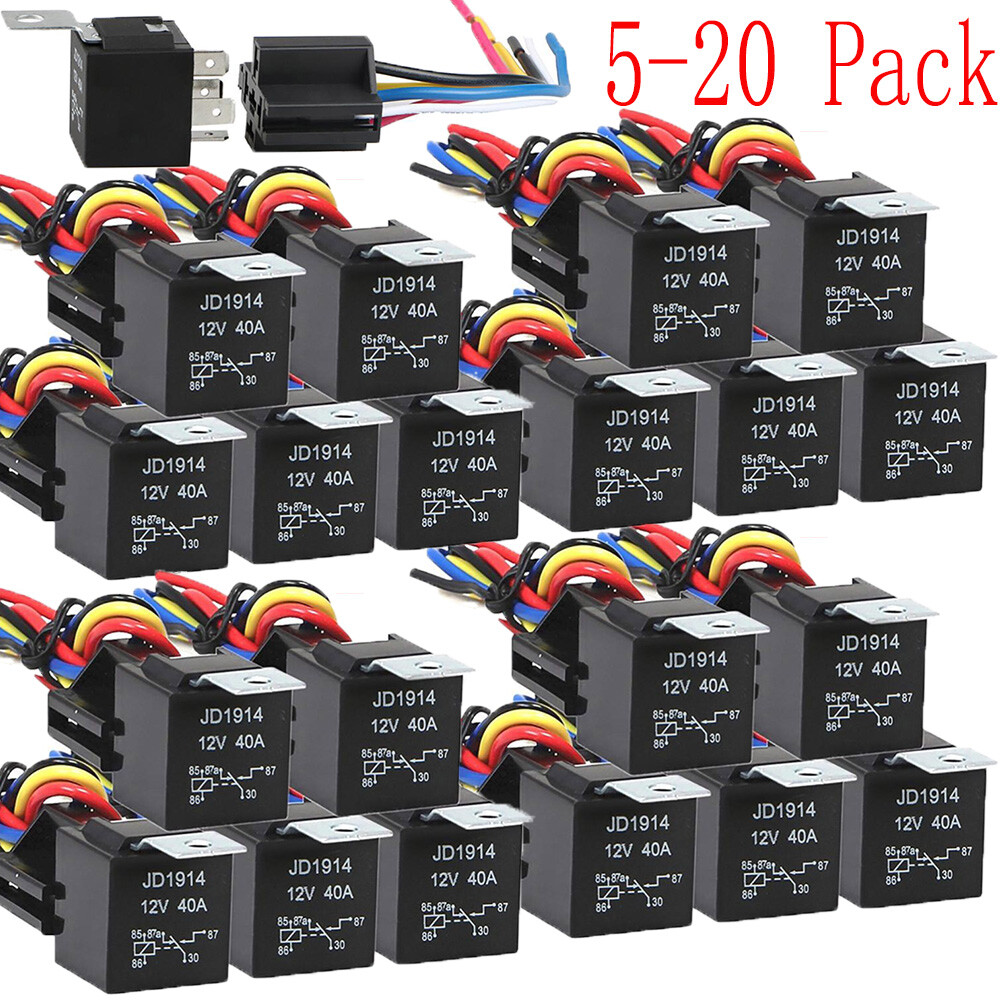 Lots 12V 30/40 Amp 5-Pin SPDT Automotive Relay with Wires & Harness Socket Set