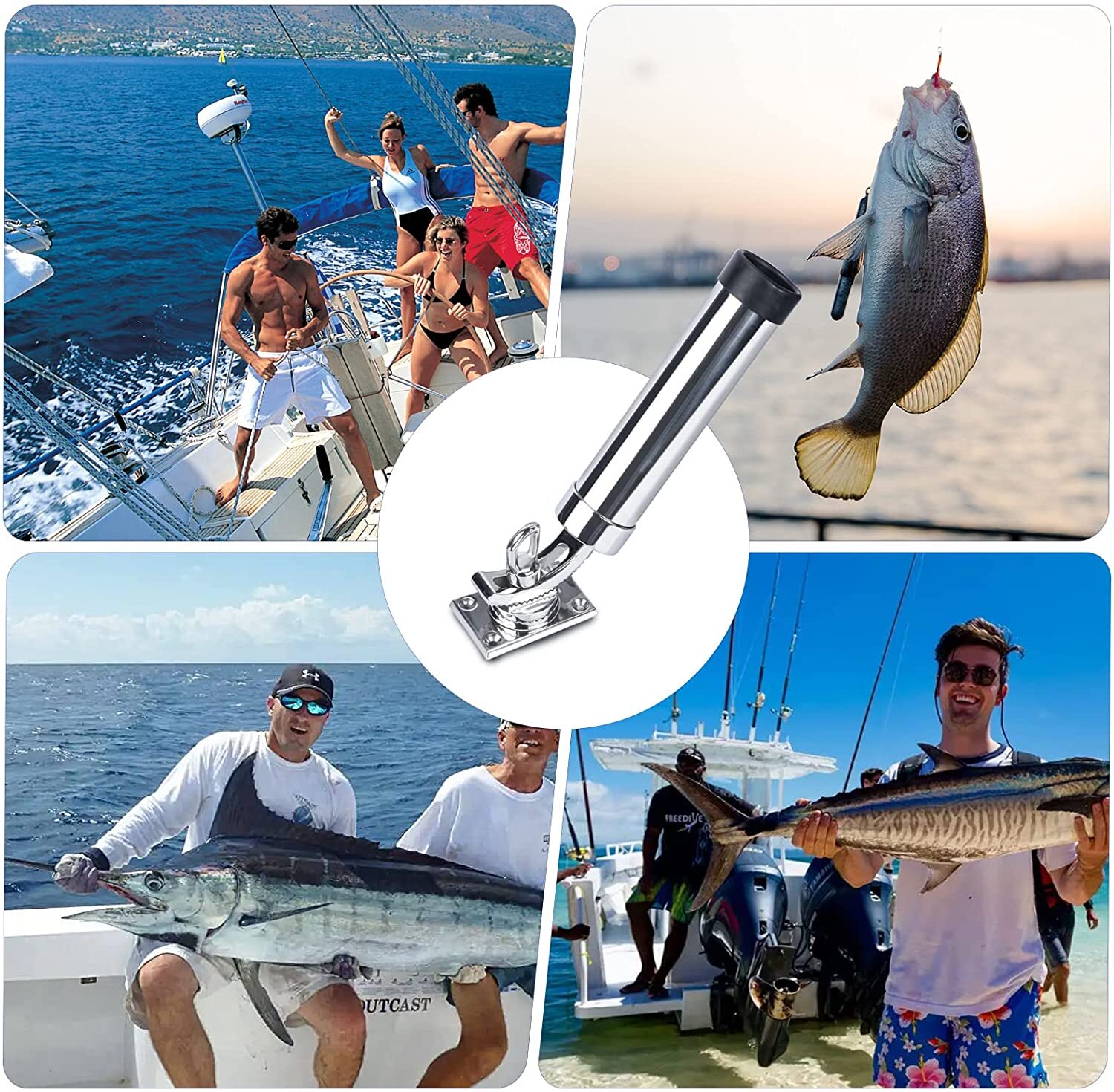 4X Marine 316Stainless Steel Boat Fishing Rod Holder 360 ° Adjustable Mount