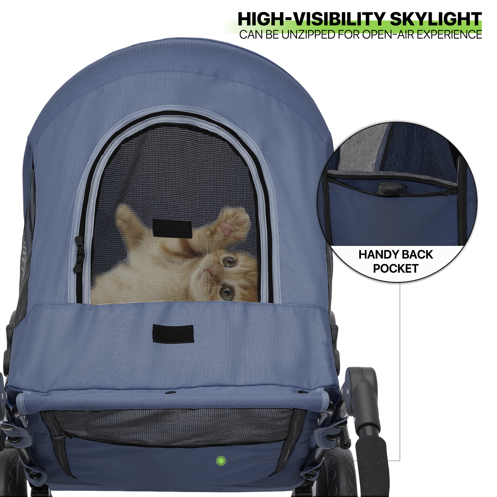 Folding Dog Stroller Blue Portable Pet Travel Carrier Cart w/Foot Activated Lock