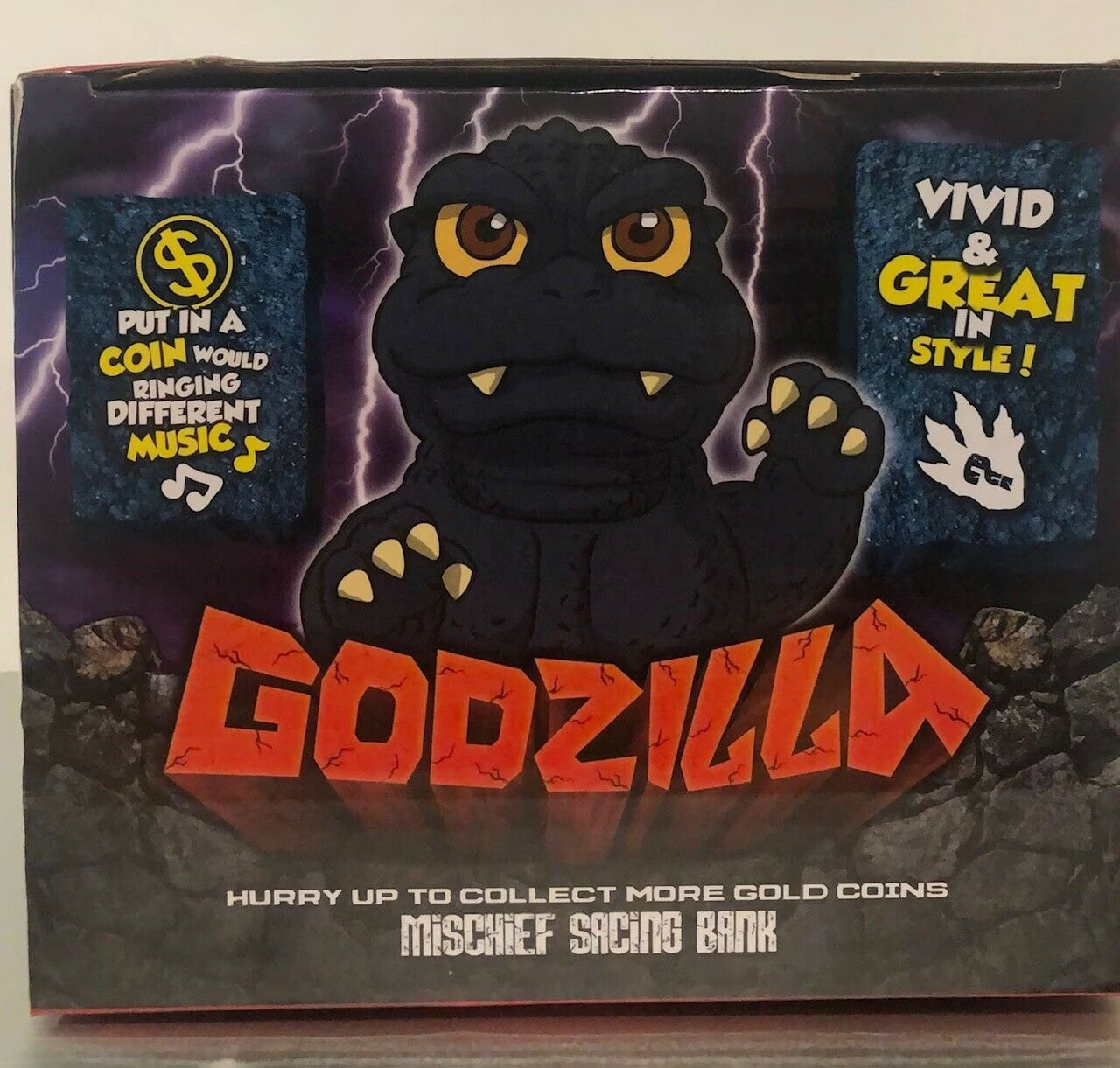 Godzilla Mischief Bank Coin Box LED Sound Gimmick Moving Figure New In Box