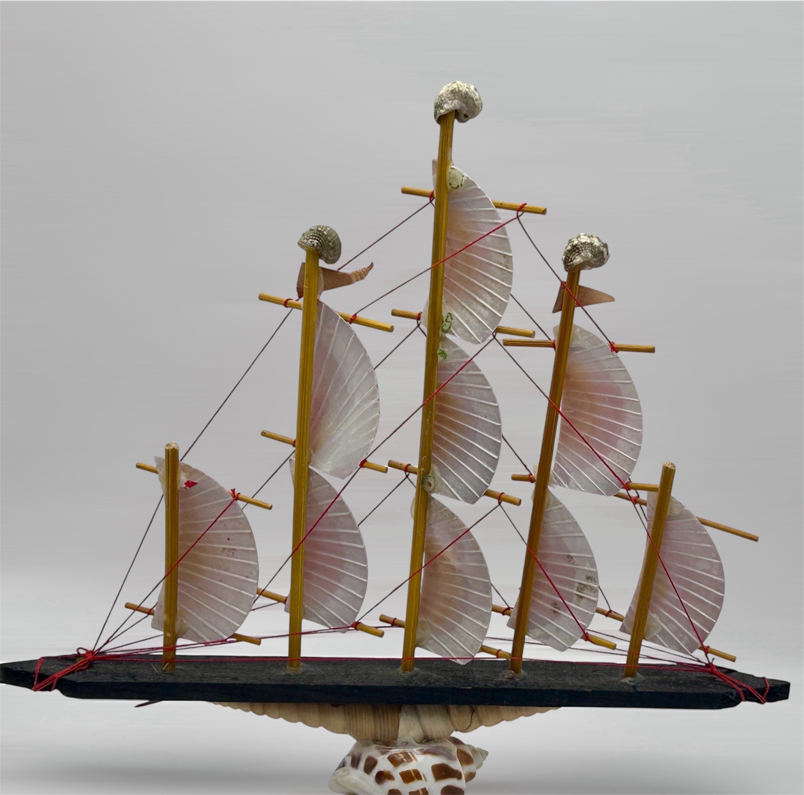 VTG Hand made Sea Shell Wood & Cord Sailing Ship Model St. Thomas V.I.