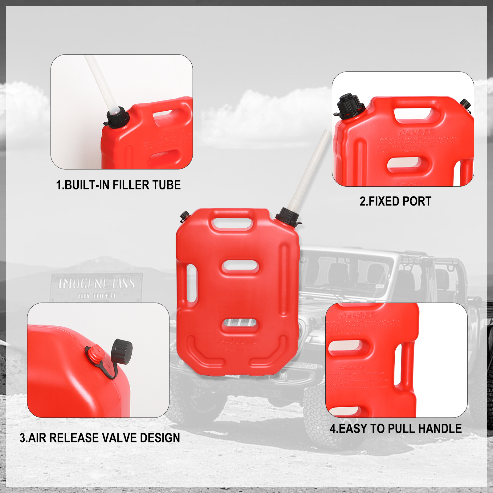 2x 2.6Gallon 10L Fuel Can Emergency Backup Gas Tank for ATV UTV Offroad 4WD