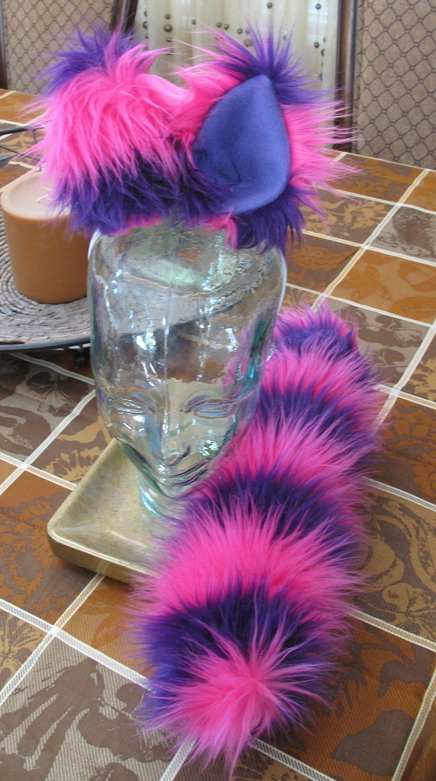 Cheshire Cat Pink/Purple Striped Luxury Shag Faux Fur Ears, Tails or Sets