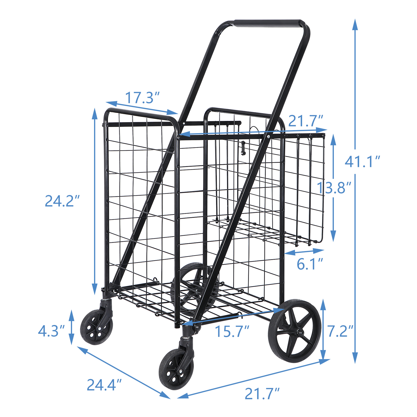 Portable Folding Shopping Cart Double Basket for Grocery Laundry W/Wheels Black