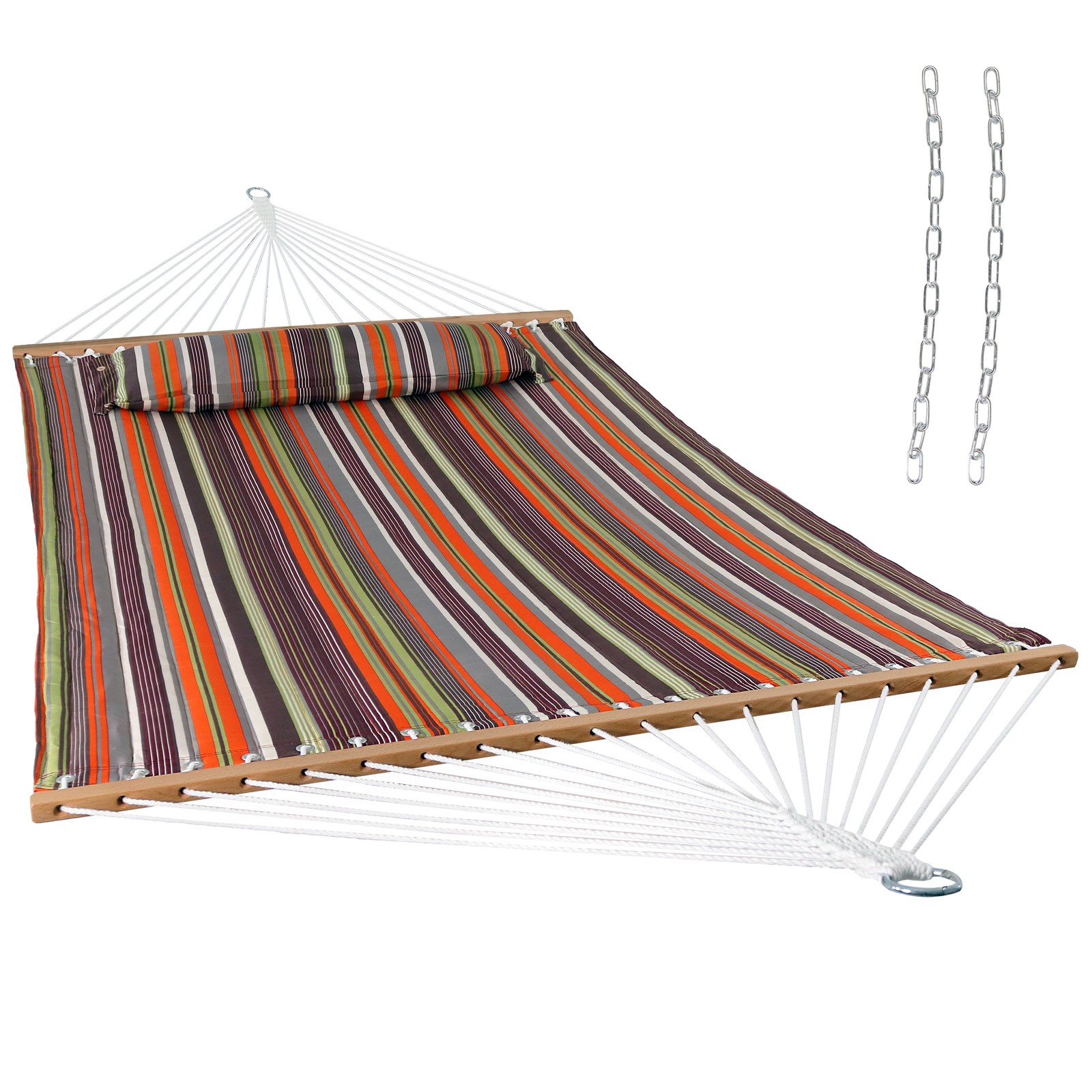 Large Quilted Hammock with Spreader Bars and Pillow - Sunset by Sunnydaze