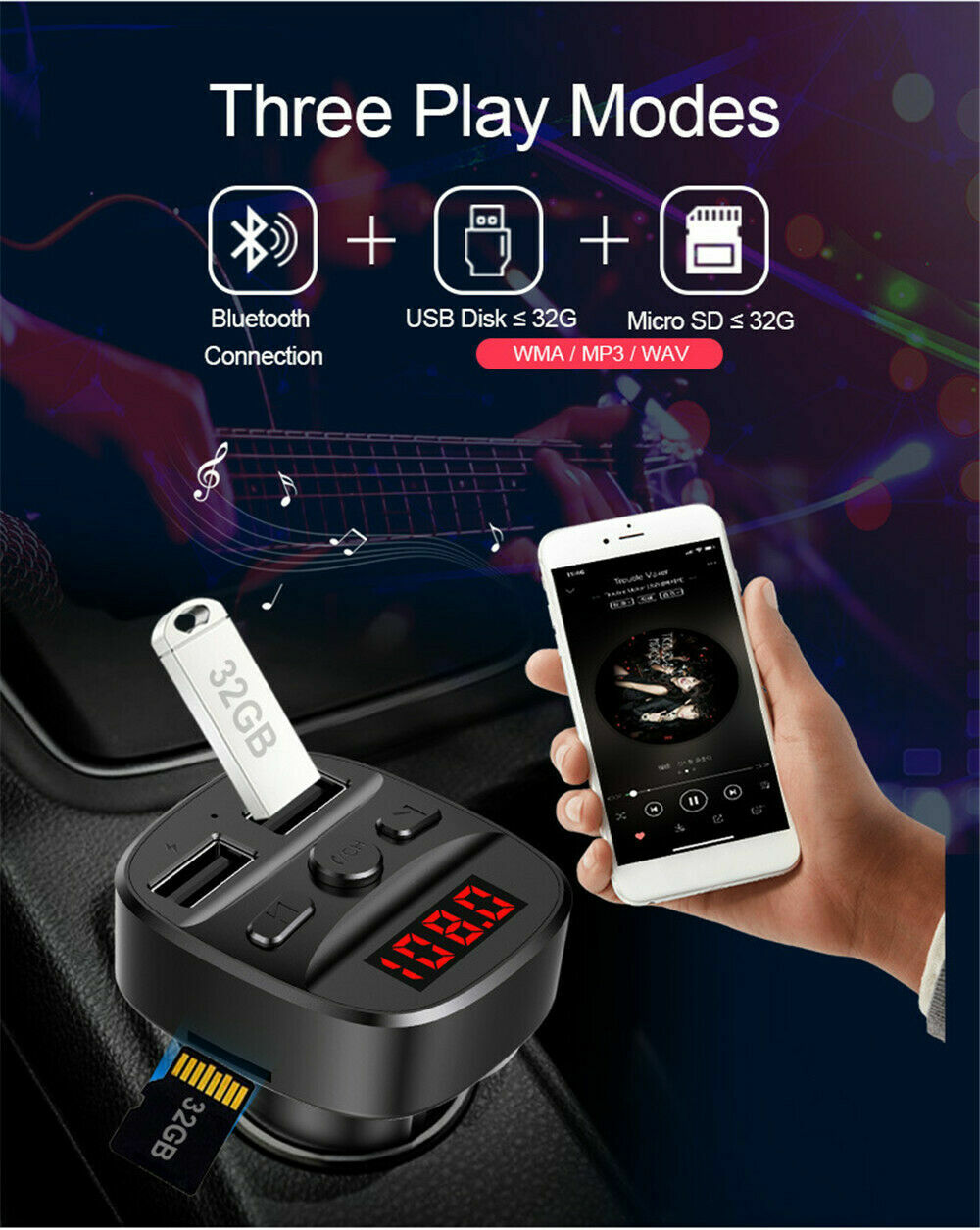Handsfree Call Music Podcast Charger Car Audio fm Transmitter for Samsung Galaxy