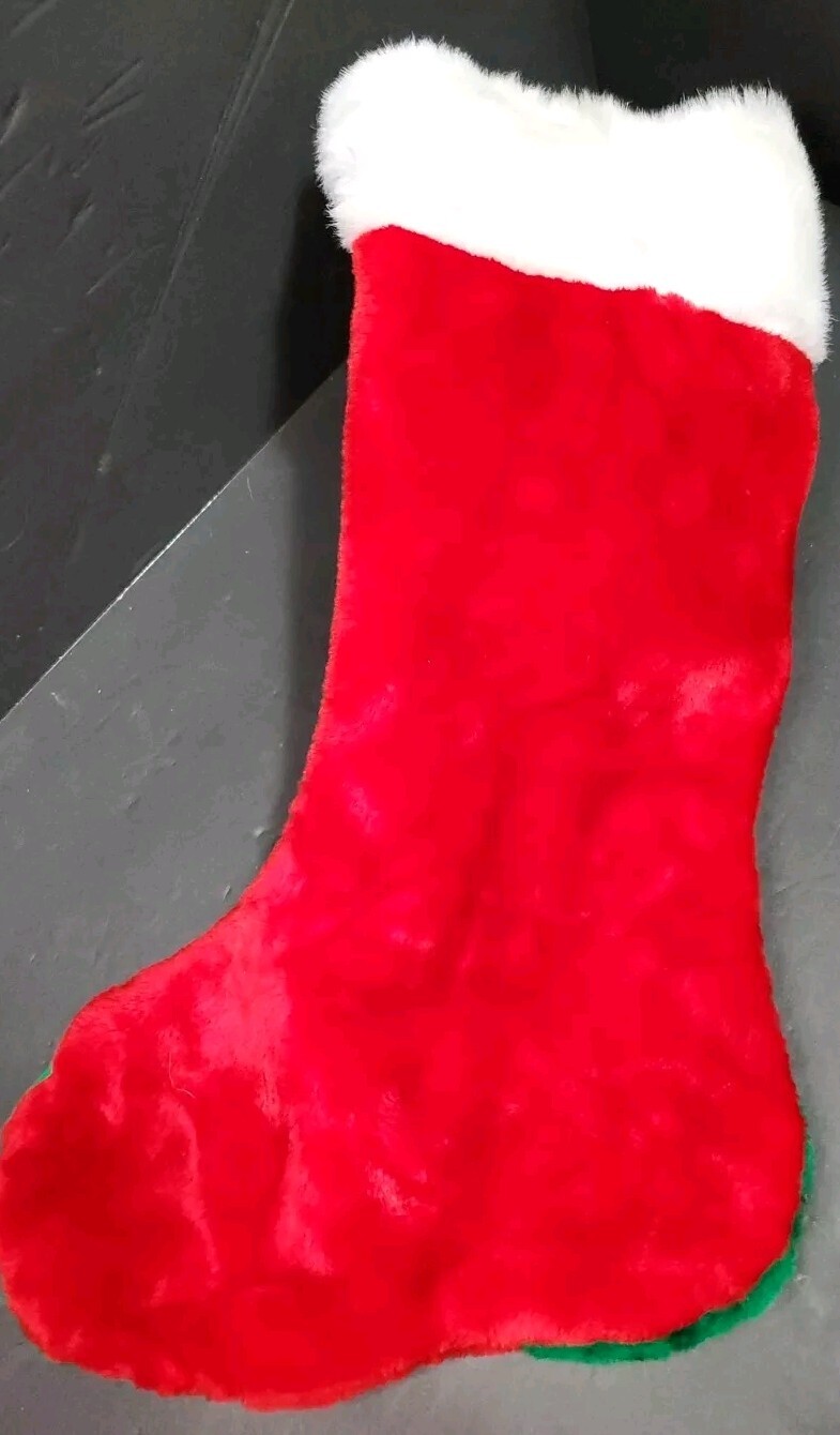 INTL ART ENTERPRISES PLUSH FAUX FUR SNOWMAN CHRISTMAS STOCKING RED WHITE 19.5"