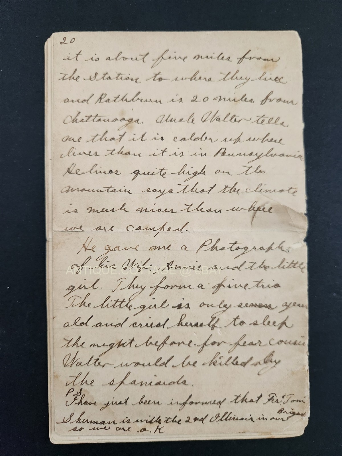 1898 antique DIARY SPANISH AMERICAN WAR soldier 20 pages military