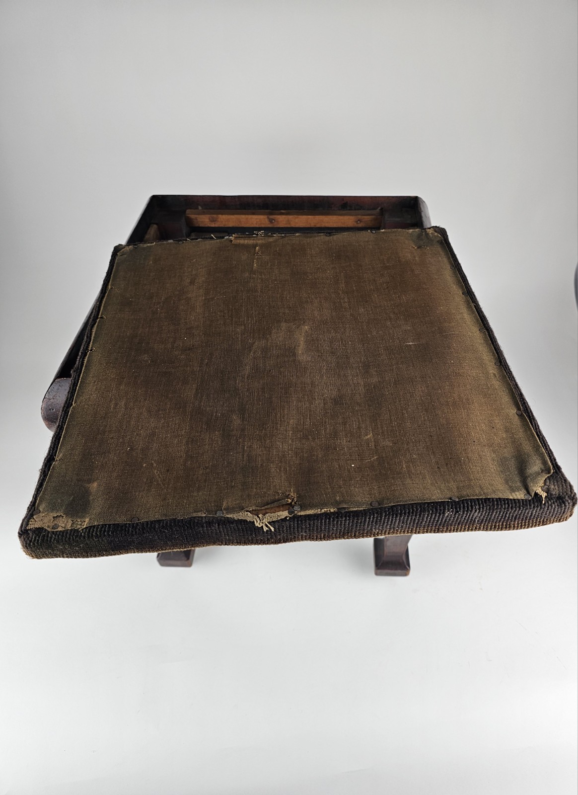 Antique Floral Needlepoint Footstool Victorian Decorative Stool (c. 1890–1915)