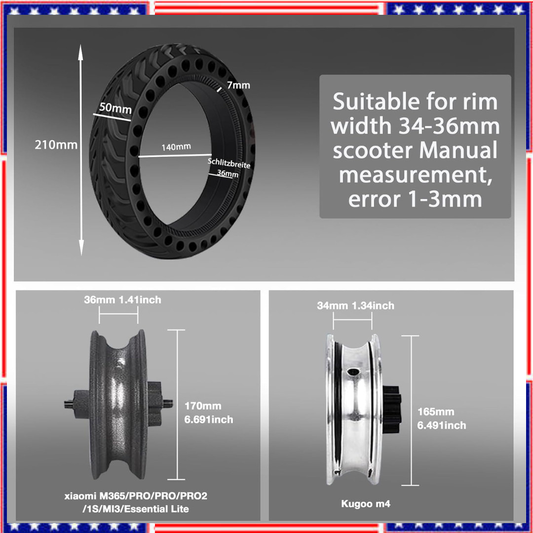 50/75-6.1 Tubeless Solid Tires for Electric Scooter,8 1/2 x2 Tire for Gotrax GXL