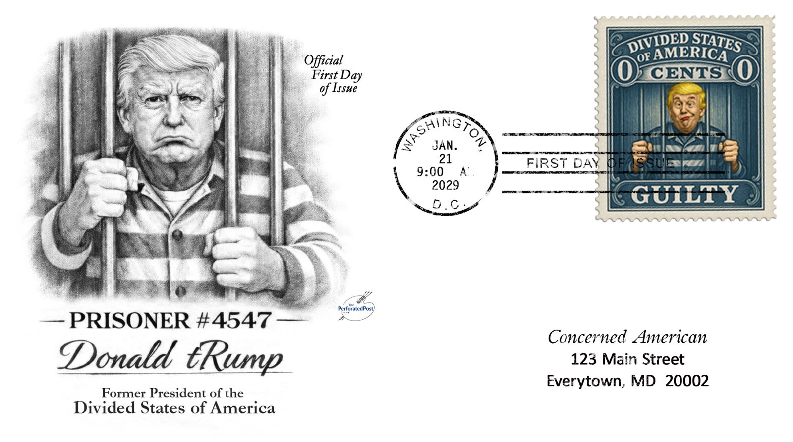 tRump - GUILTY! - Faux-FDC Cover - (Artistamp, Faux Postage, Cinderella)