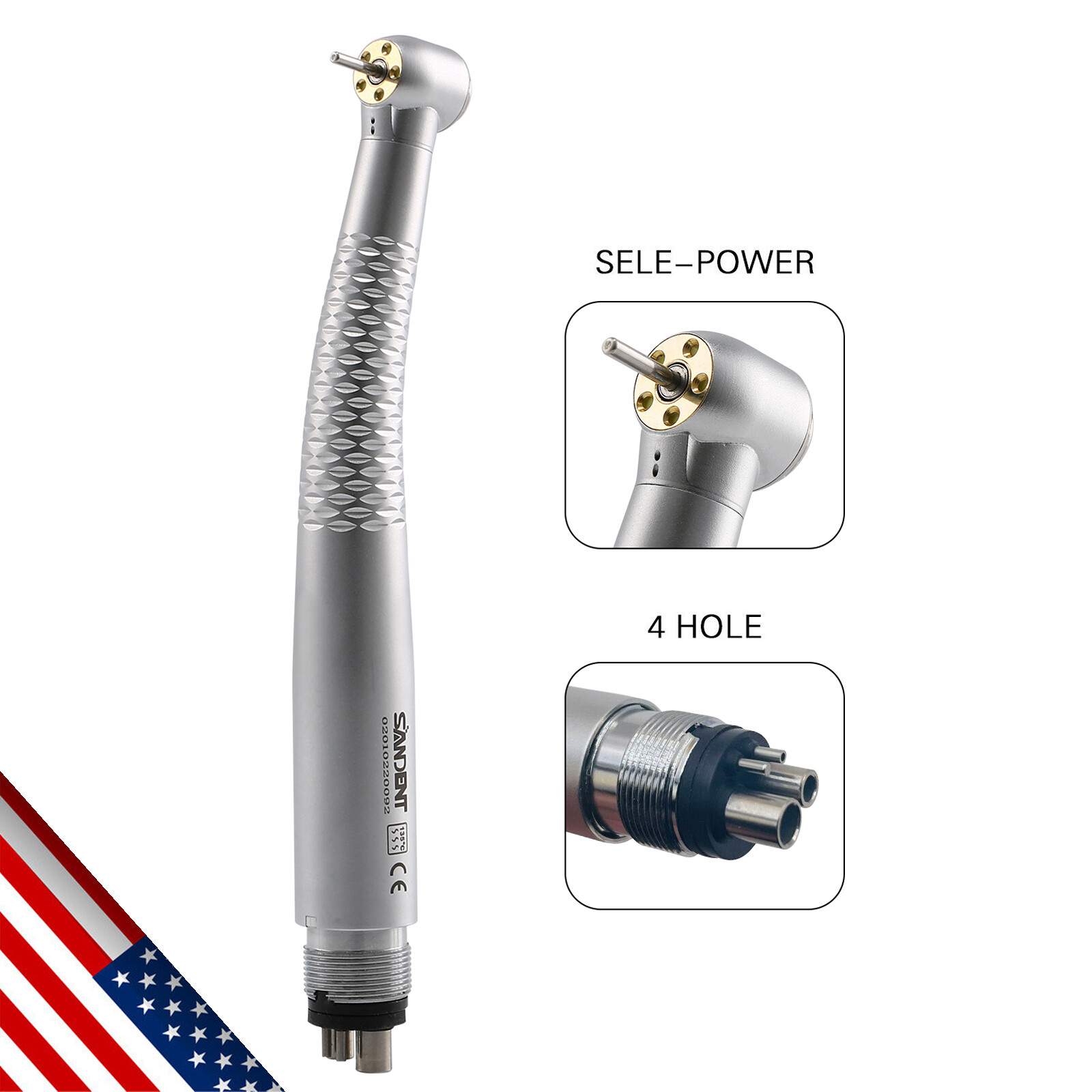 Dental 5Lights LED E-Generator High Speed Fiber Optic Handpiece 4Hole Shadowless