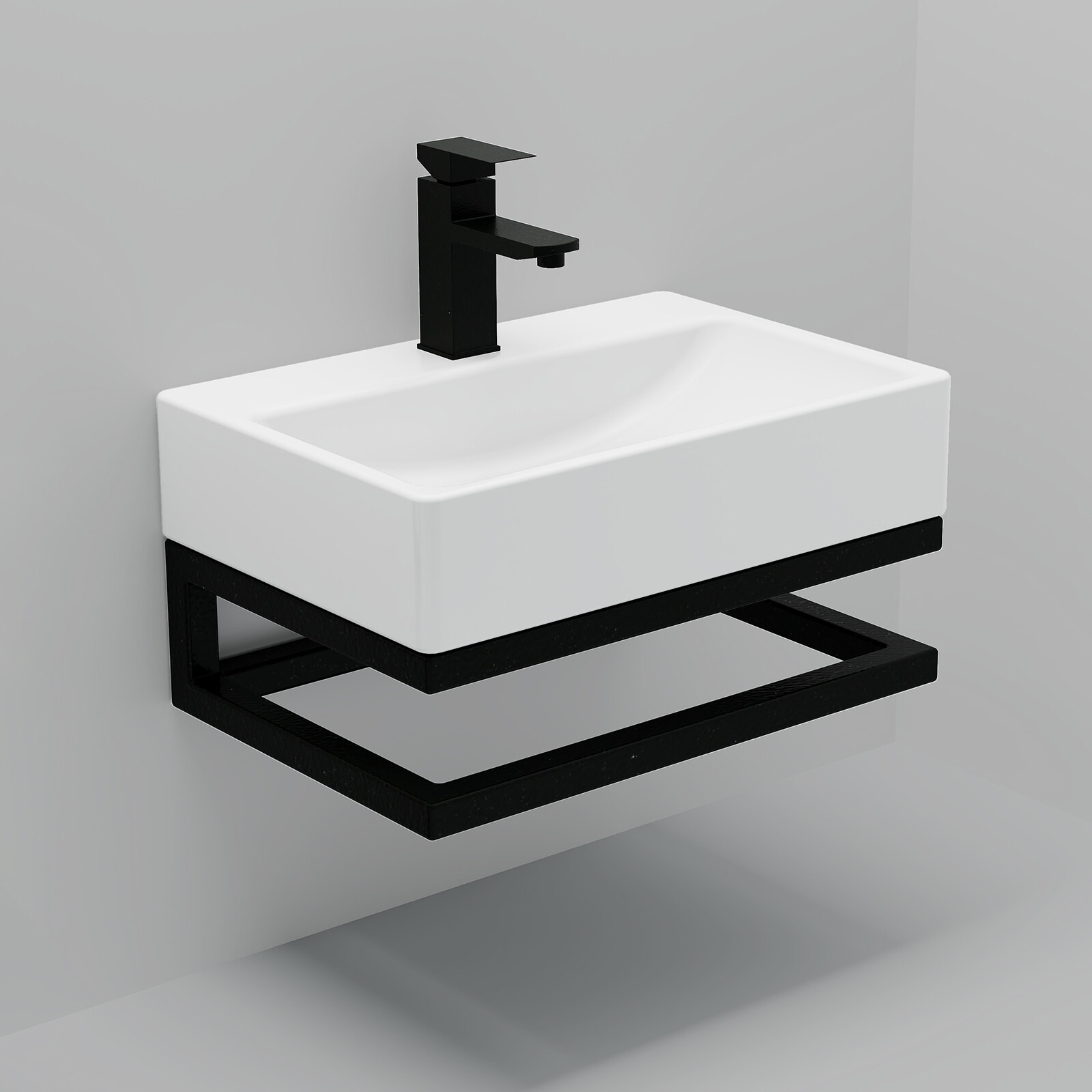 21" White Wall Mounted Vessel Sink Floating Ceramic Basin Bowl w/ Bracket Faucet