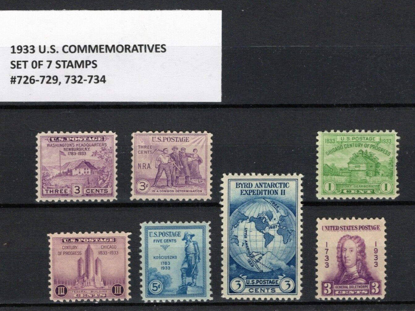 1933 U.S. Commemorative Year Stamp Set  #726-729,732-734 MINT NH OG