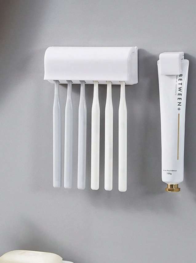 1pc Wall-Mounted Toothbrush Holder with Toothpaste Dispenser - No Drilling-NEW