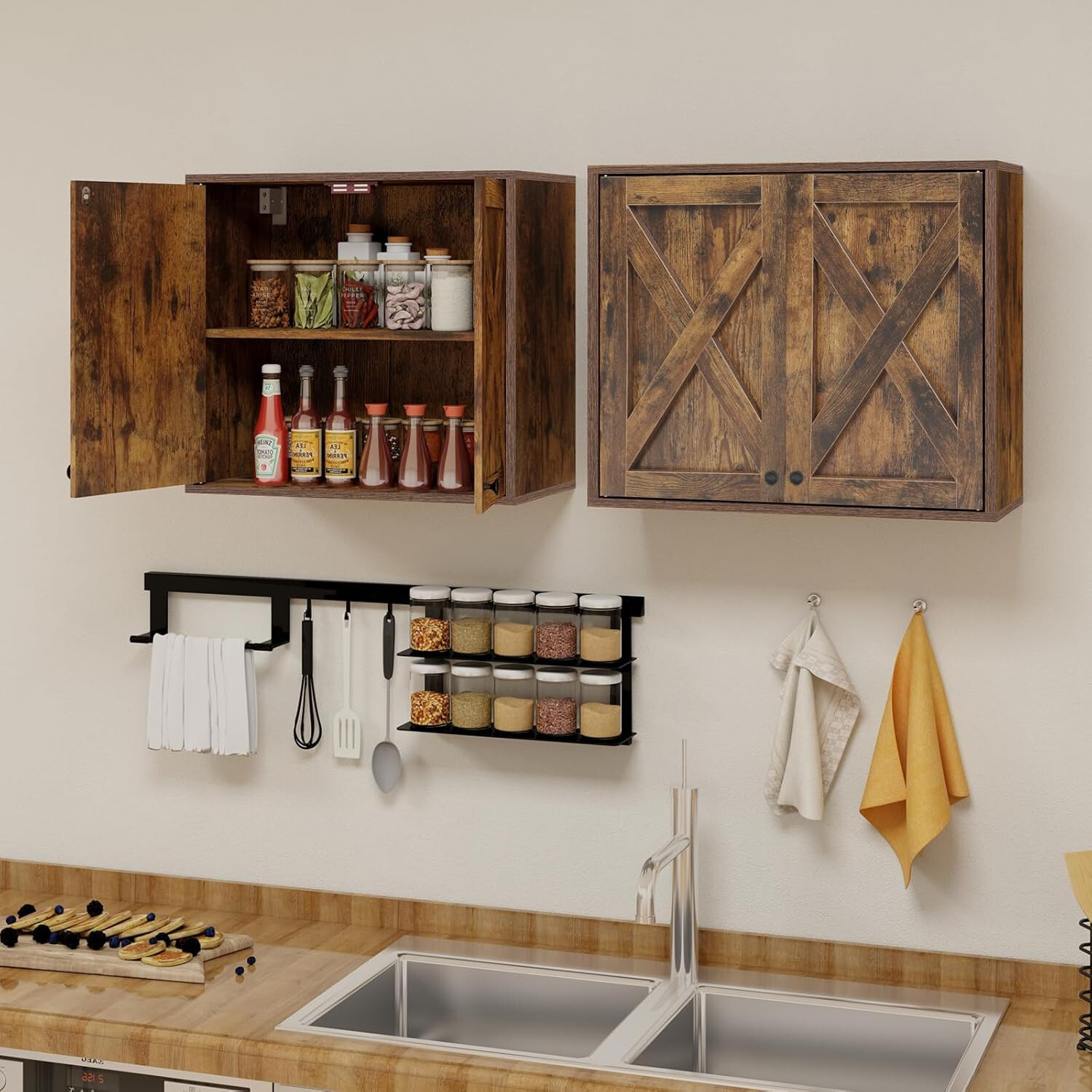 Wall Mounted Cabinet Set of 2 with Shelves | Kitchen & Laundry Storage Solution