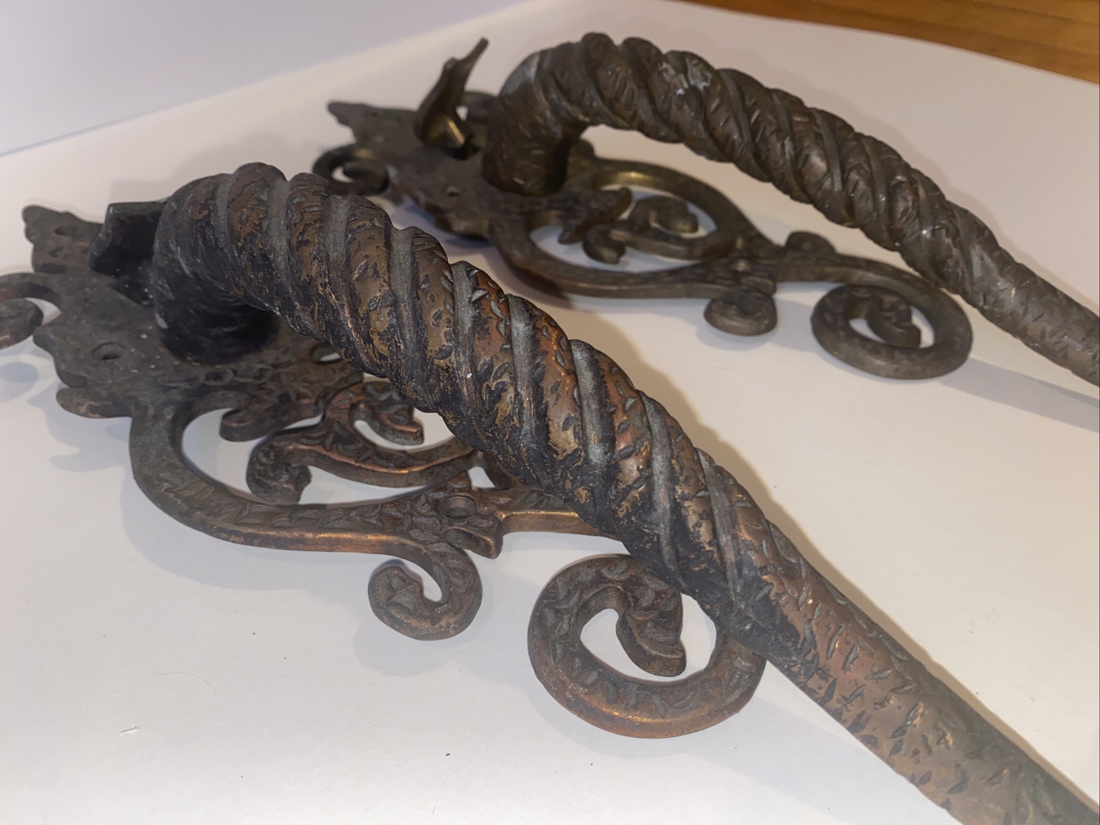 Antique Bronze/Brass Door Handle Pulls Pair Gothic Architectural Hardware 15”