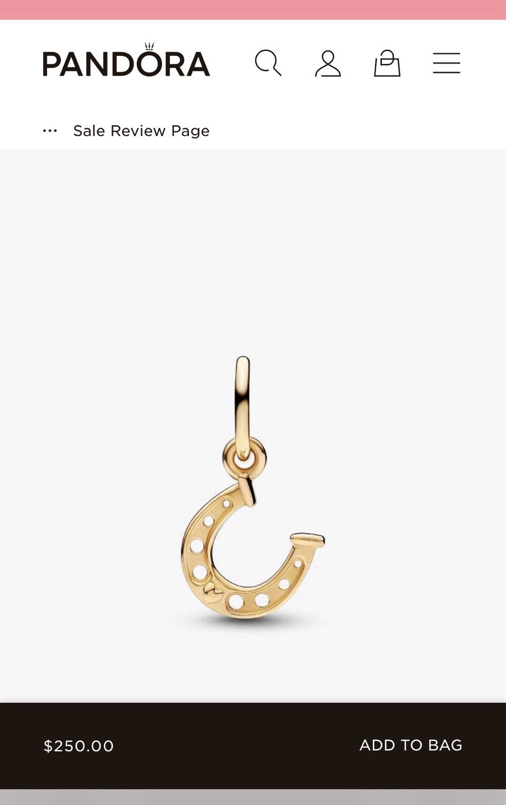 Authentic Pandora Solid 14k Yellow Gold Lucky Horseshoe Dangle Charm 752328C00