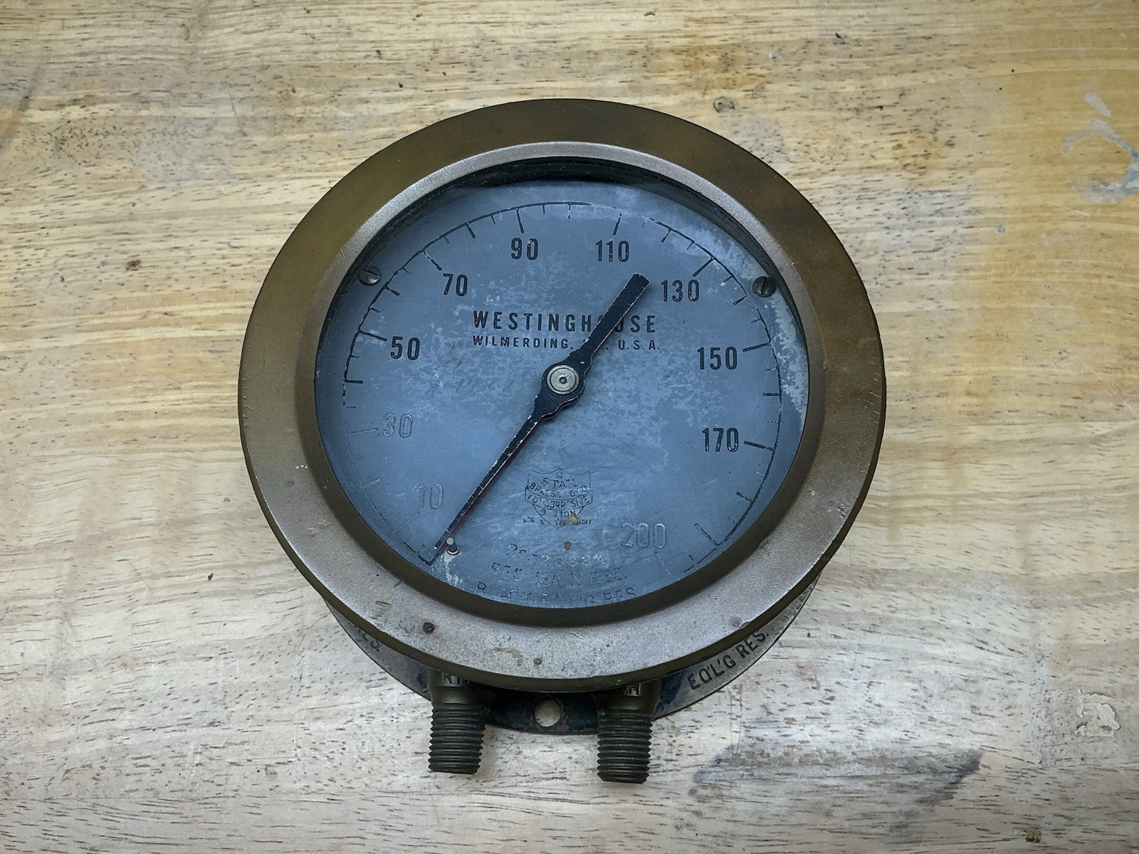 Westinghouse Steam Pressure Gauge 6” Diameter Dual Needles  Solid Brass Case