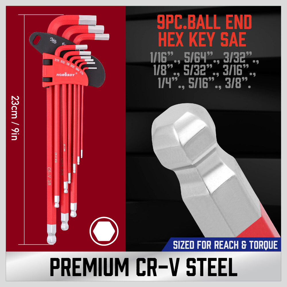 36pc Hex Key Allen Wrench Set Ball End SAE Metric Star Long Arm Industrial Grade