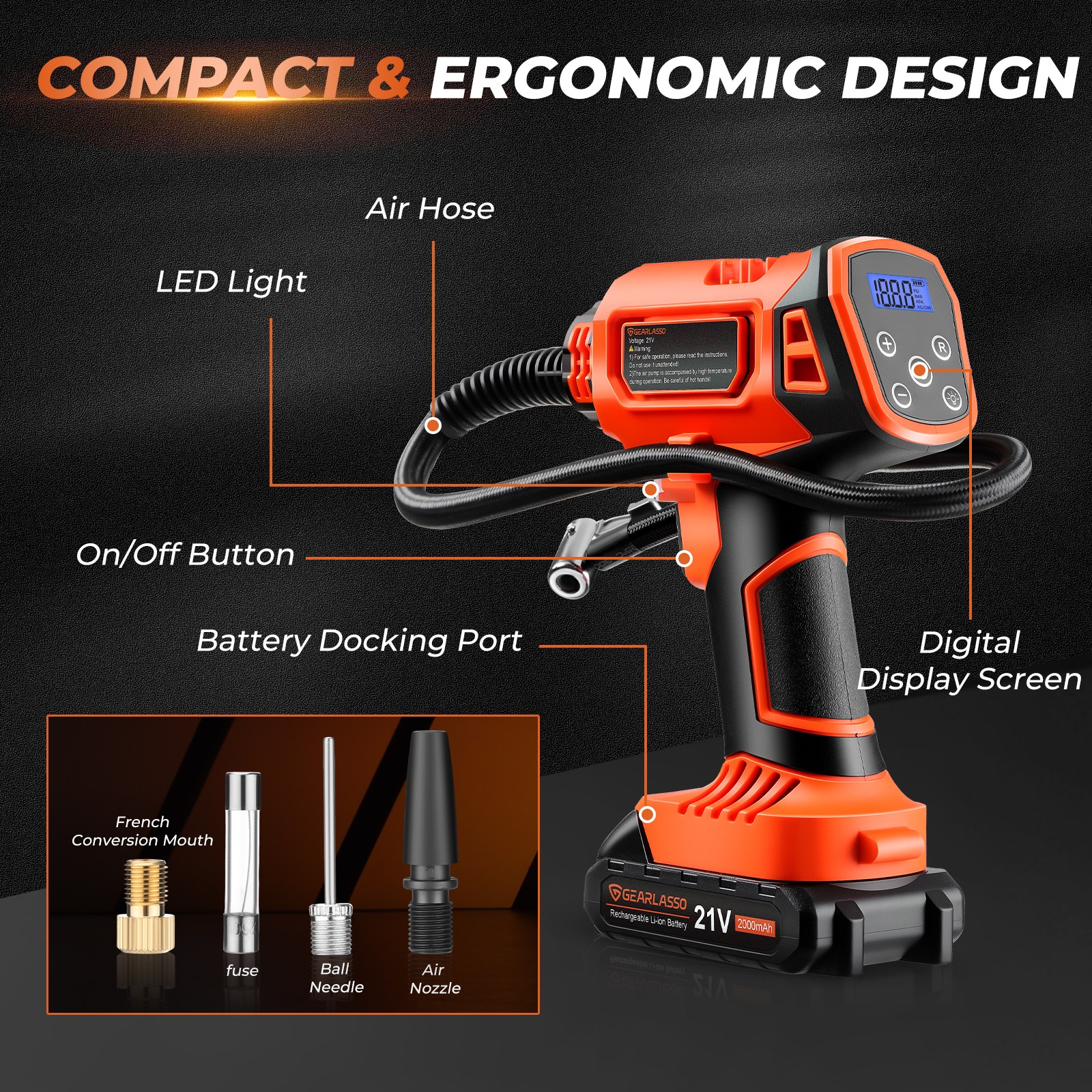 160PSI Cordless Tire Inflator Air Compressor Rechargeable Battery Car Air Pump