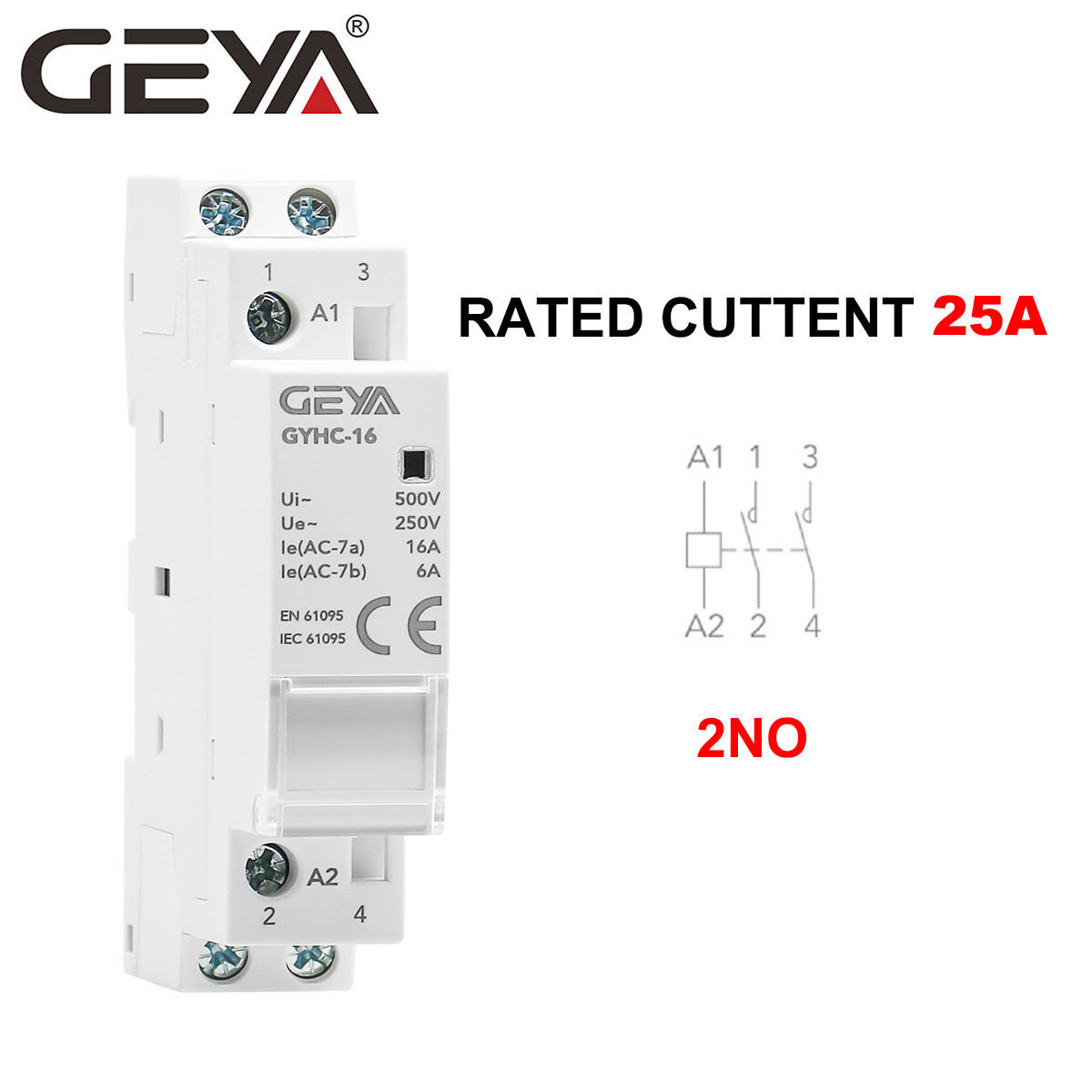 GEYA Modular AC Automatic Contactor 2P 25A 2NO 110V Household Contactor Din Rail