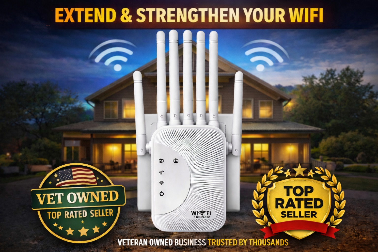 1200Mbps WiFi Extender – Dual Band 2.4G/5G Signal Booster w/ Ethernet