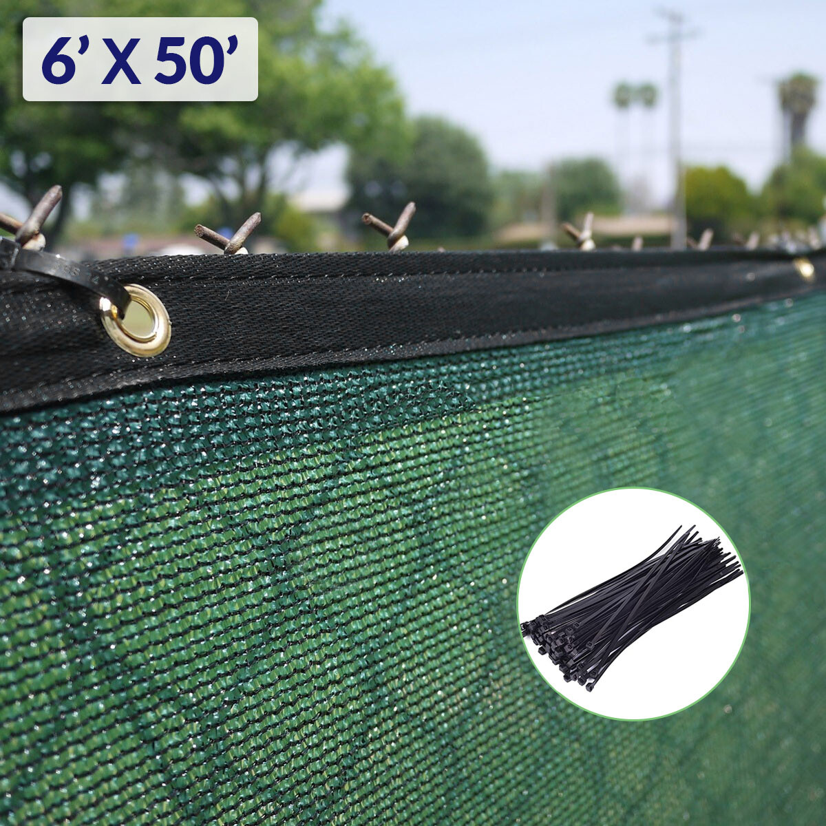 6'x50' Green Fence Privacy Screen, Backyard Shade Mesh Tarp Garden Windscreen