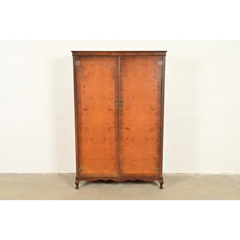 Antique Art Deco Burl Wood Armoire Dresser or Gentleman's Chest, Circa 1930s