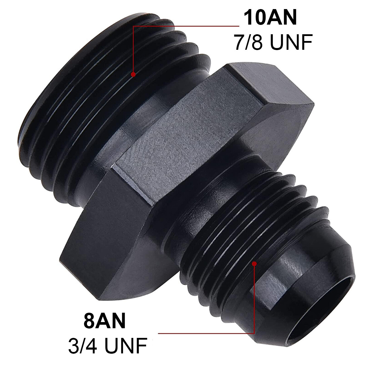 LokoCar 8AN Flare to 10AN ORB Male Fuel Rail Adapter Fitting Black 2Pcs