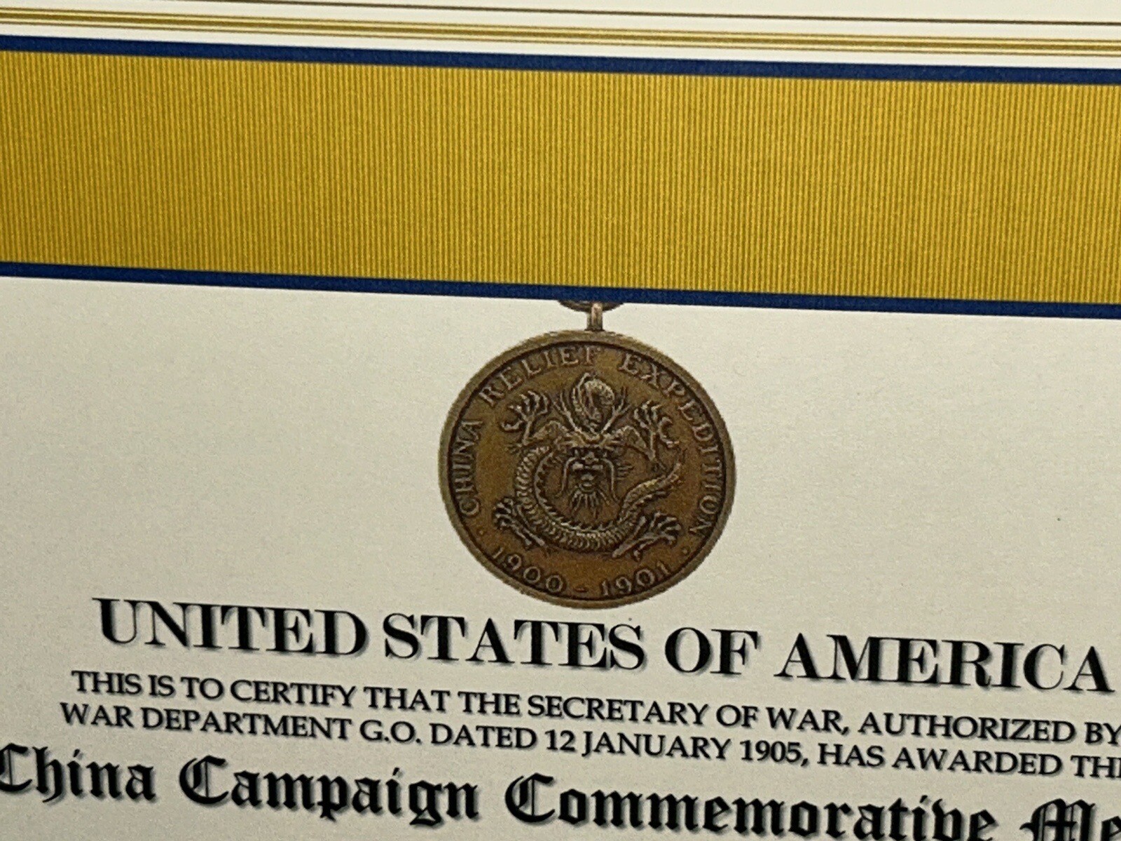 CHINA CAMPAIGN (ARMY) COMMEMORATIVE MEDAL CERTIFICATE ~ W/PRINTING TYPE-1