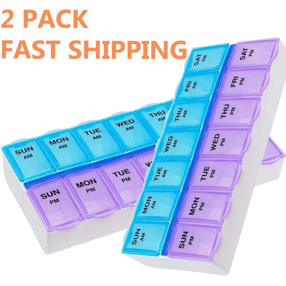 Weekly Pill Box Organizer Twice a Day 7 day AMPM Organizer Case Medicine 2 pack