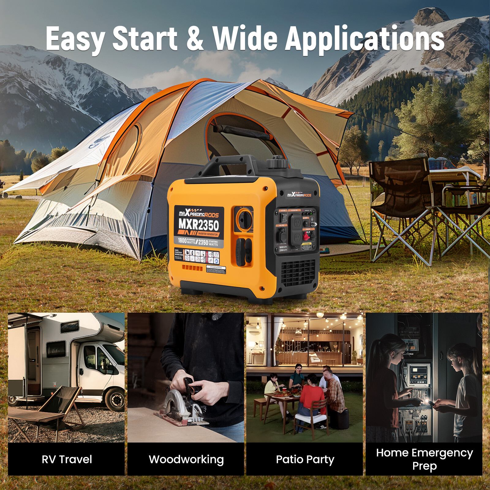 2350W 15kg Portable Gasoline Inverter Generator Eco Quiet For Outdoor Party