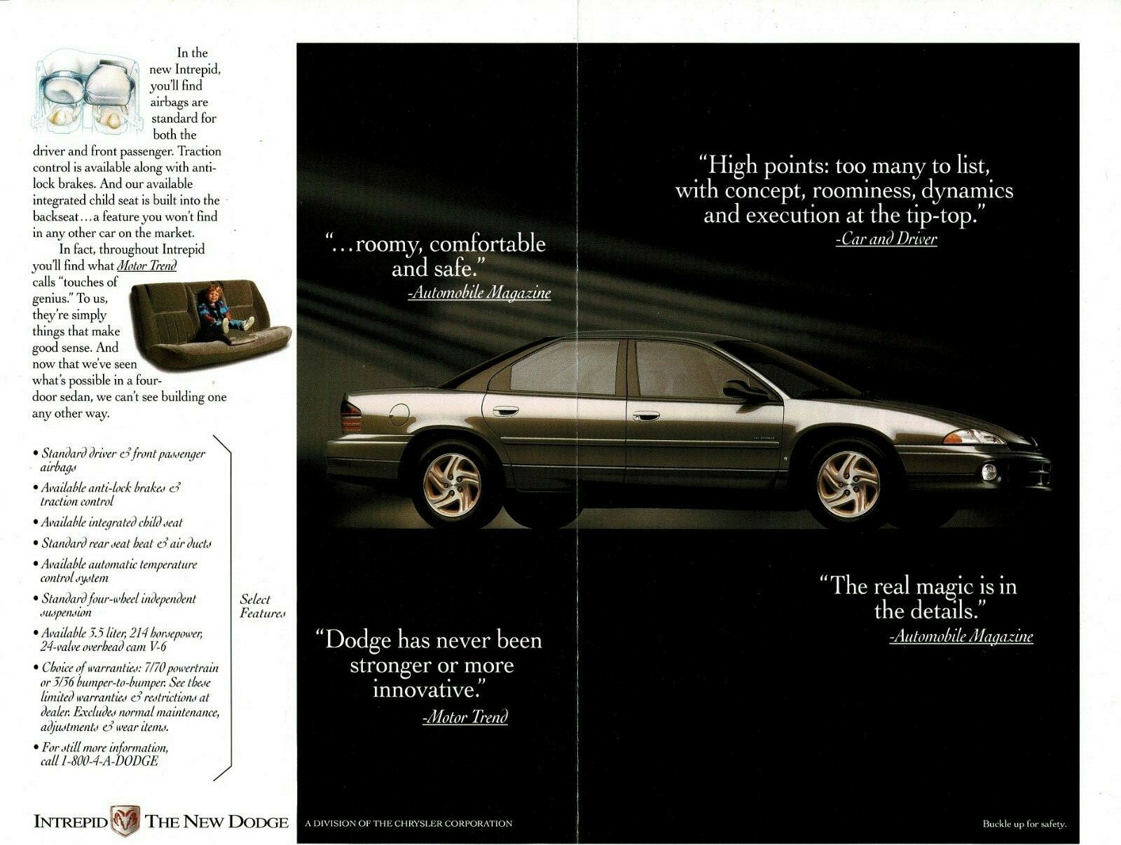 1993 DODGE Intrepid silver 4-door sedan centerfold Vintage Print Ad